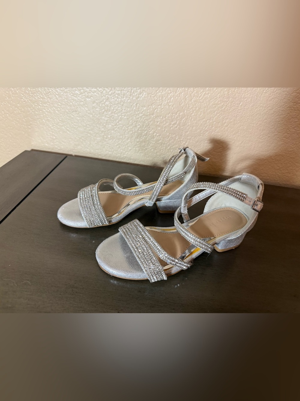 Copper Key Silver Rhinestone Dress Sandals Girls Size 13